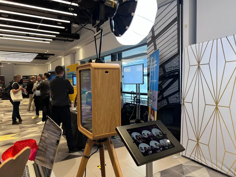 Corporate photo booth sharing station