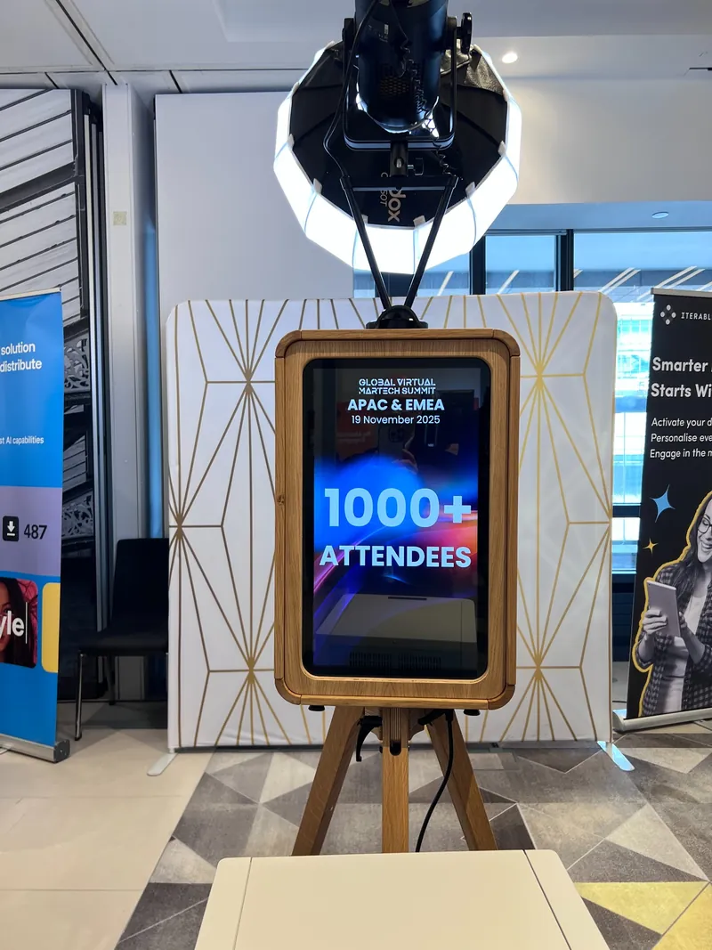 Guests using a corporate photo booth activation