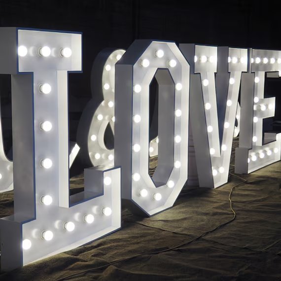LOVE white marquee letters with round bulbs