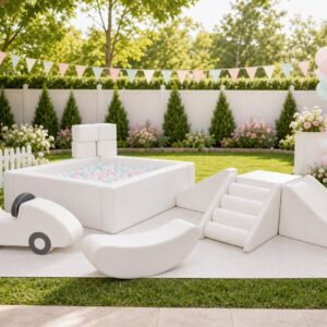 Little Stars soft play package in pastel backyard setting - Party Perfect America rental