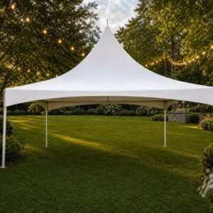 20x20 Premium High-Peak Frame Tent in garden event setting - Party Perfect America rental