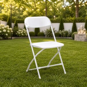 White Folding Chair in garden event setting - Party Perfect America rental