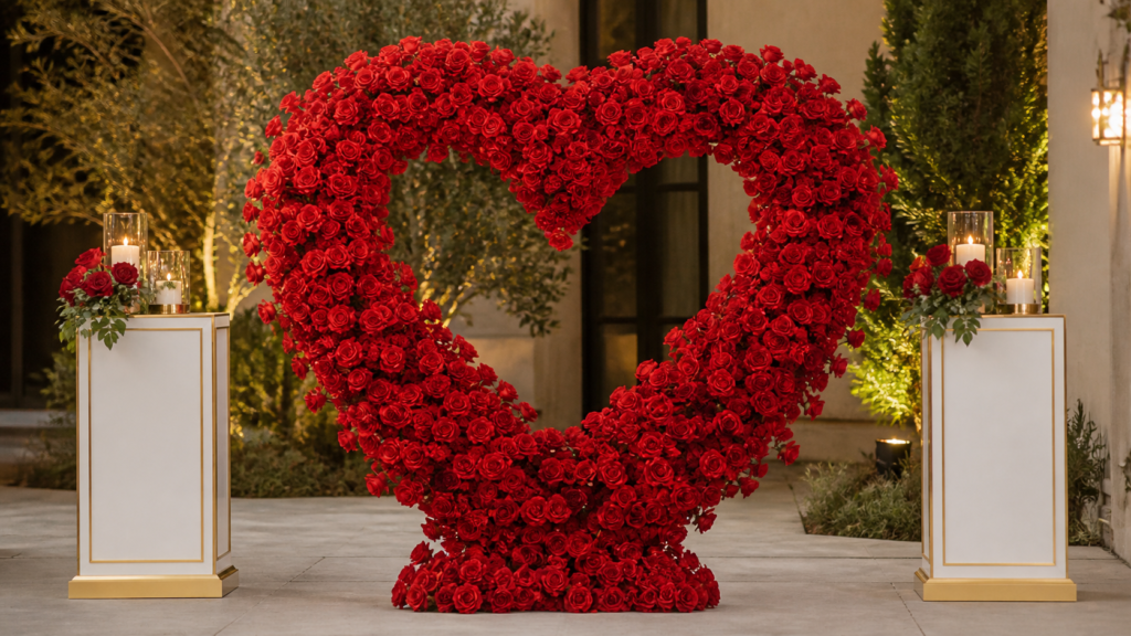 decor-red-heart-arch-standing-venue-20260824 - Party Perfect America rental
