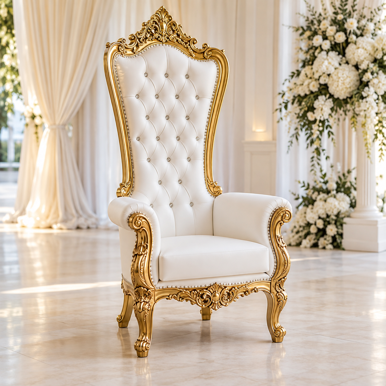 Throne Chair - Gold & White